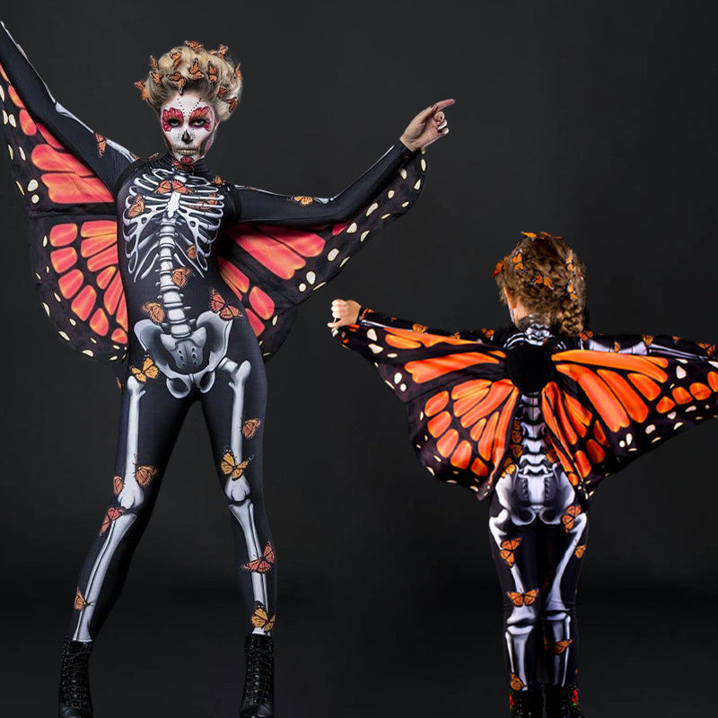 Damen-Bodysuit mit Skelettmuster und Schmetterlingsflügeln, Größe