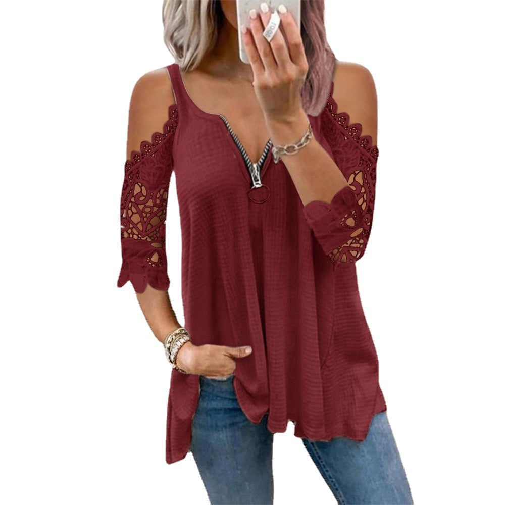 Women's top with cut-out sleeves and zipper, size