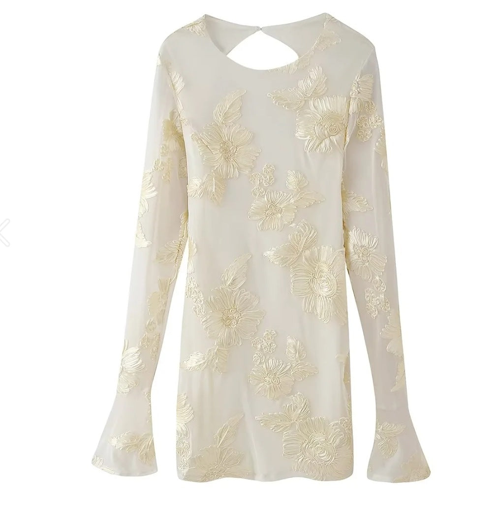 Women's elegant floral chiffon top with long sleeves, size