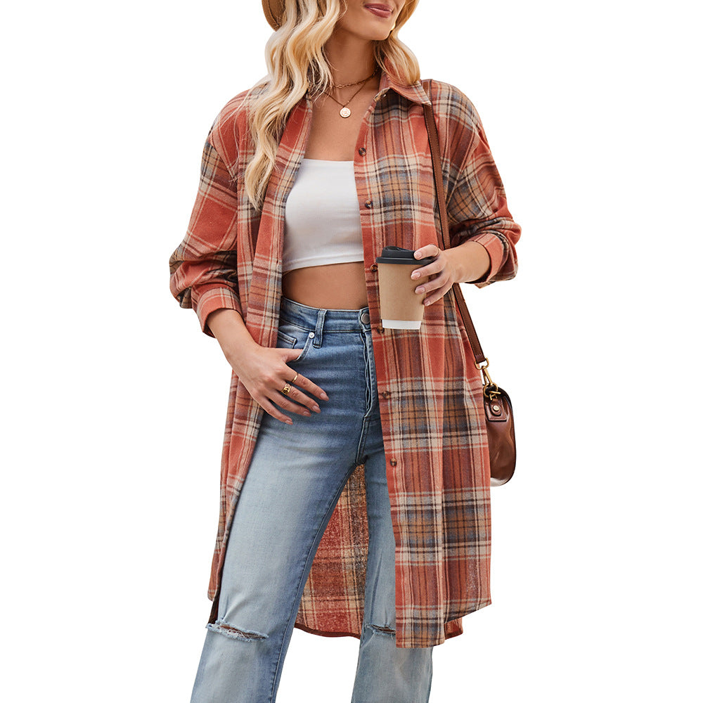 Women's casual flannel shirt jacket in an oversized cut, size S
