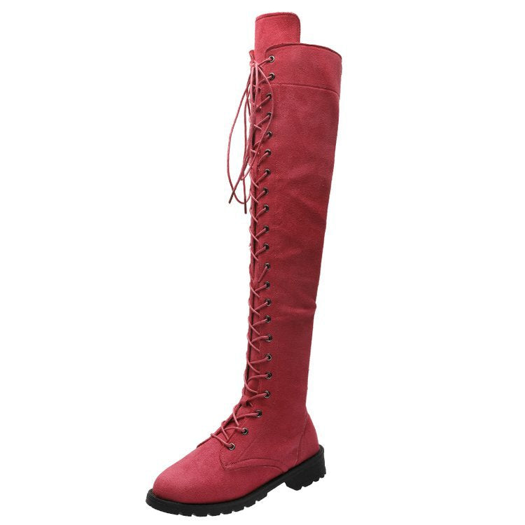 Women's over-the-knee boots with sophisticated lacing and robust sole, size Valenzora