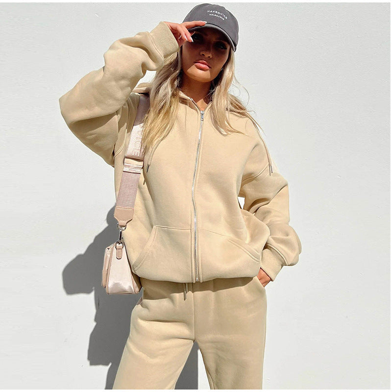 Women's sports fleece set with high-quality zipper and practical pockets, size S