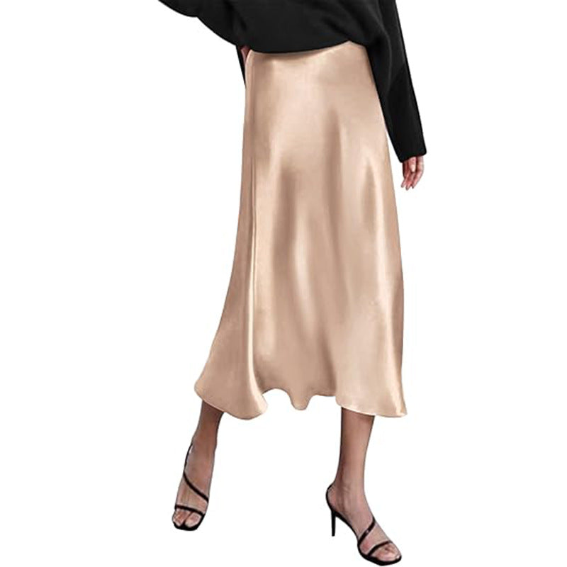 Eleganter Damen-Midirock aus Satinviskose mit fließendem Fall, Größe Valenzora