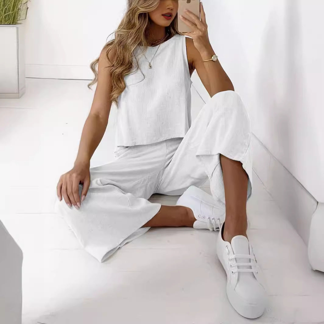 Damen-Set aus lockerem Oberteil und Hose mit weitem Bein, Größe