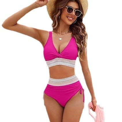 Women's bikini set with fashionable wrap top and high-waisted bottoms, size [size]