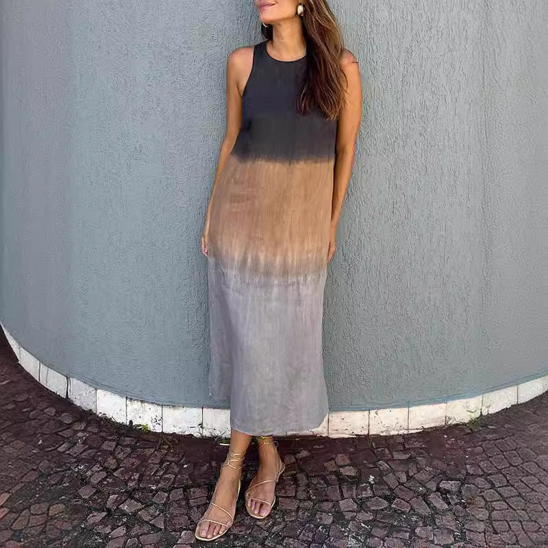 Valenzora | Casual Cotton-Linen Sleeveless Gradient Dress