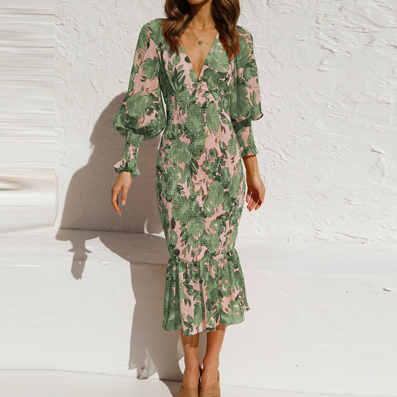 Women's floral print dress with voluminous sleeves, size [size missing]