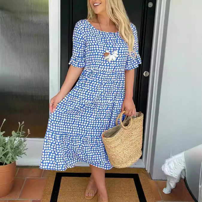 Valenzora | Summer Round Neck Printed Short Sleeve Dress