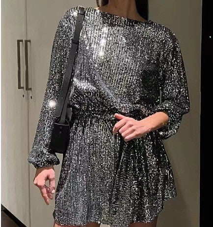 Valenzora | Holiday party wear sequined waist belt dress