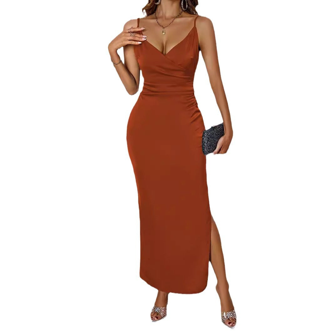Figurbetontes Damen-Abendkleid mit V-Ausschnitt und eleganter Drapierung, Größe S