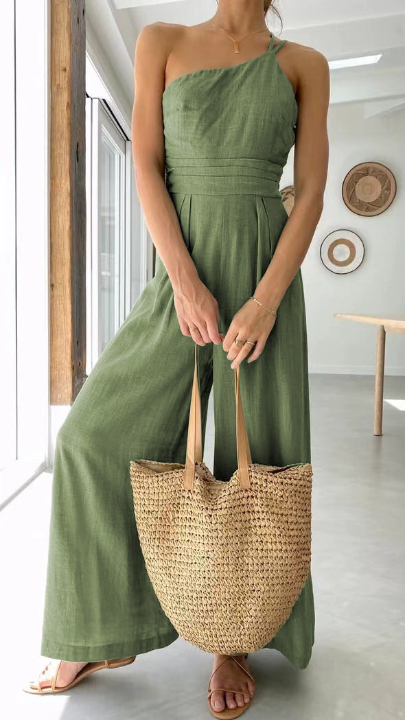 Women's jumpsuit with wide legs and chic spaghetti straps, size