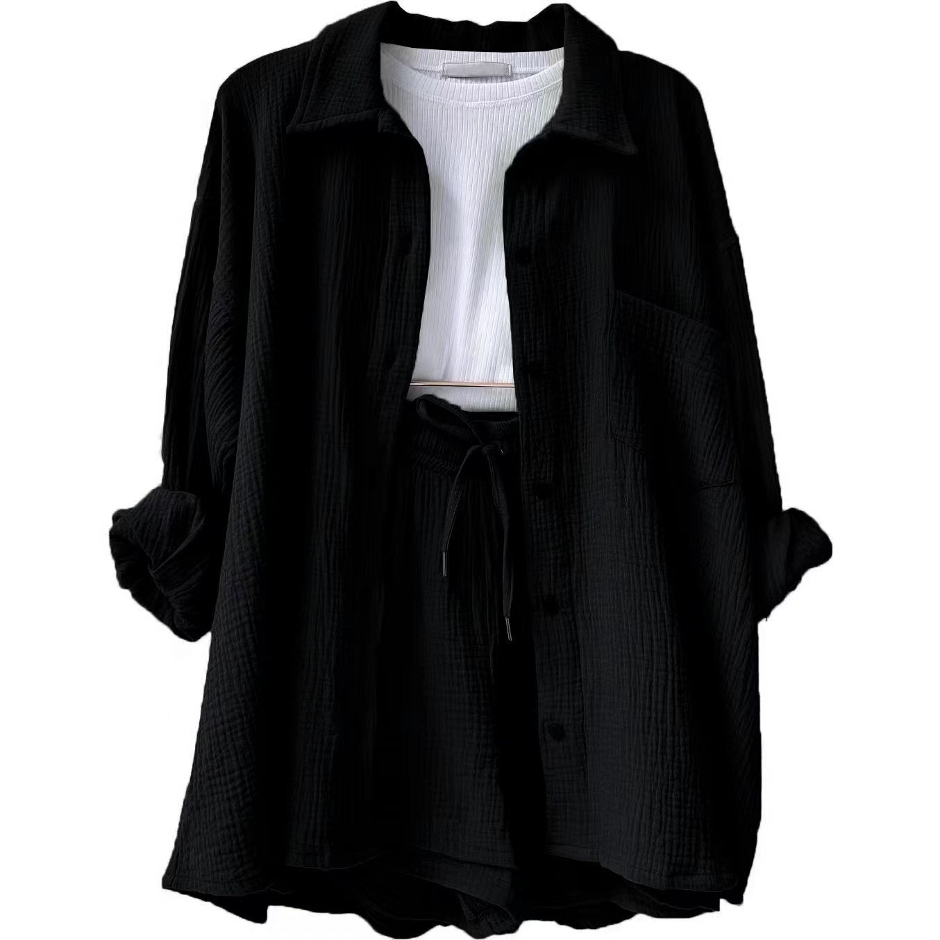 Women's casual summer outfit with modern button placket and elastic waistband, size S
