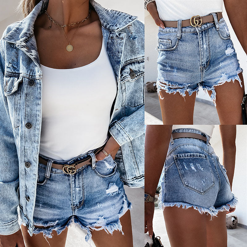 Women's destroyed denim shorts