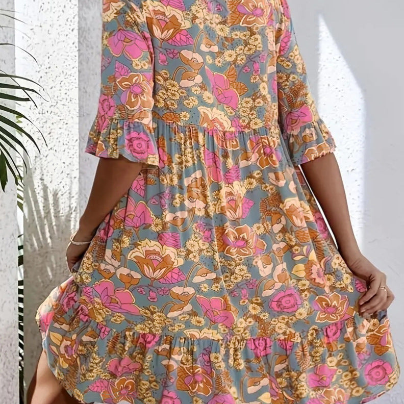 Women's V-neck Flowy Casual Dress Drune