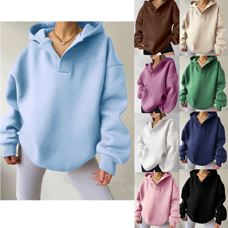 Women's oversized hoodie with a modern stand-up collar and soft materials, size S