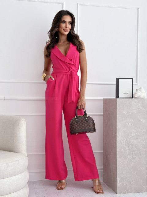 Eleganter Damen-Jumpsuit mit Wickeloptik und Taillengürtel, Größe