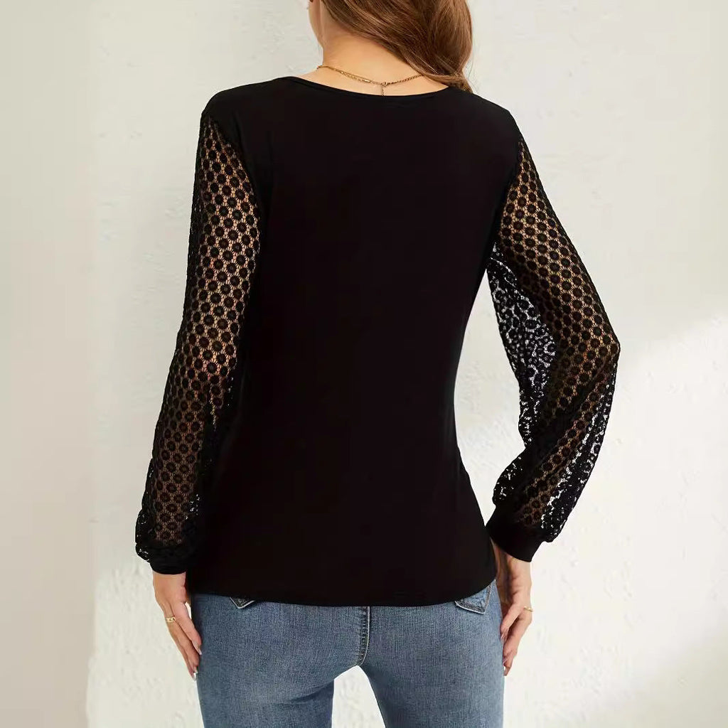 Valenzora | Lace Lantern Sleeve Loose Cross T-Shirt Top