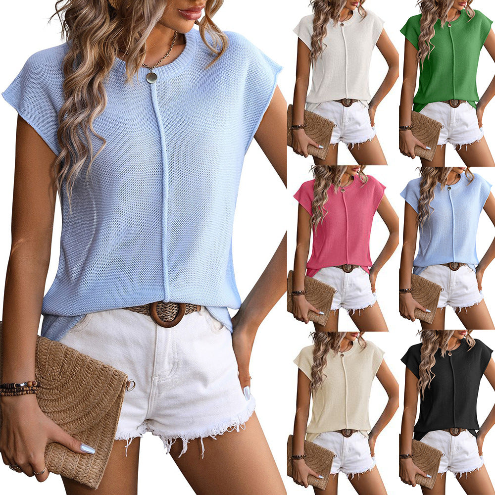 Women's casual short-sleeved knit top with a textured design, size Valenzora