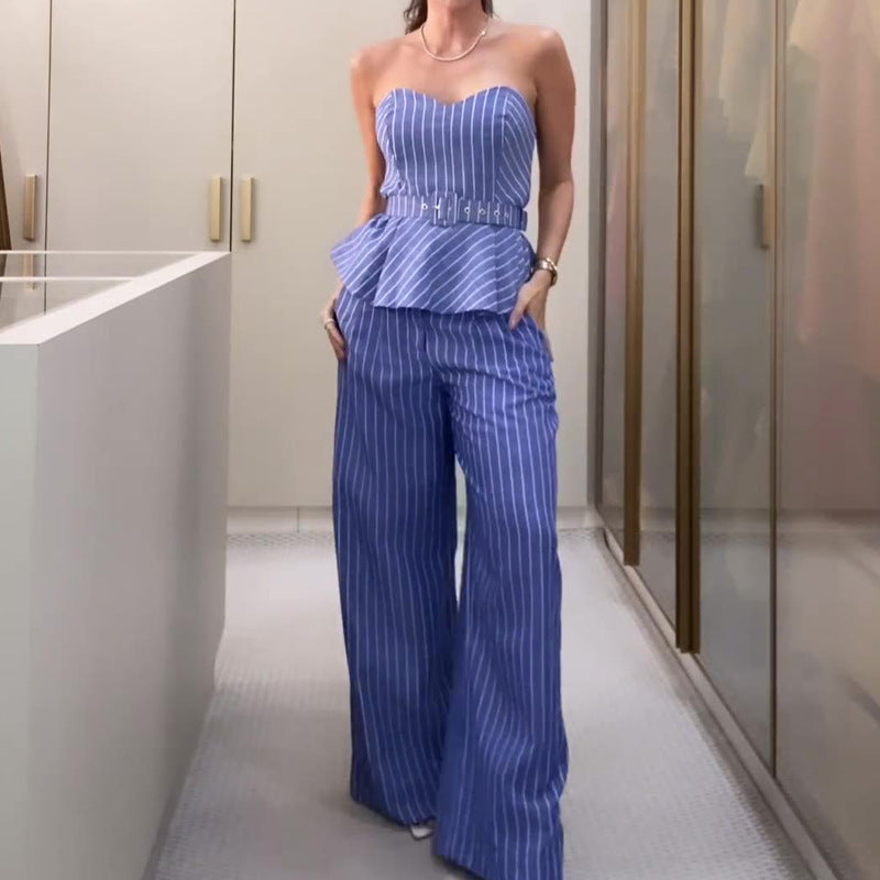 Valenzora - Striped skinny top and pants set