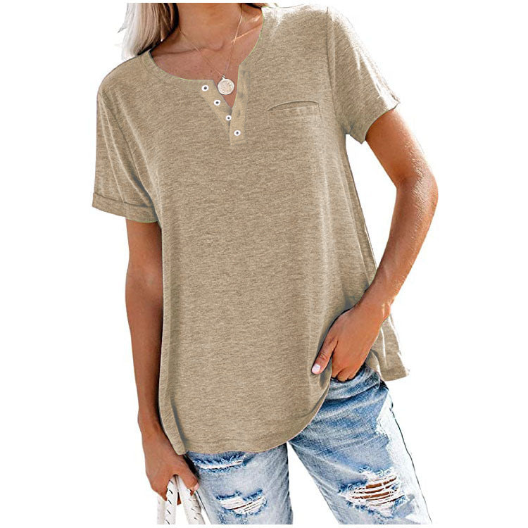 Damen-Freizeit-T-Shirt mit Knopfleiste und Brusttasche, Größe