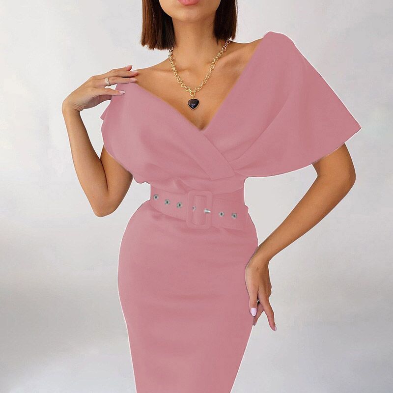 Valenzora | Off-Shoulder Fitted Dress with Belt