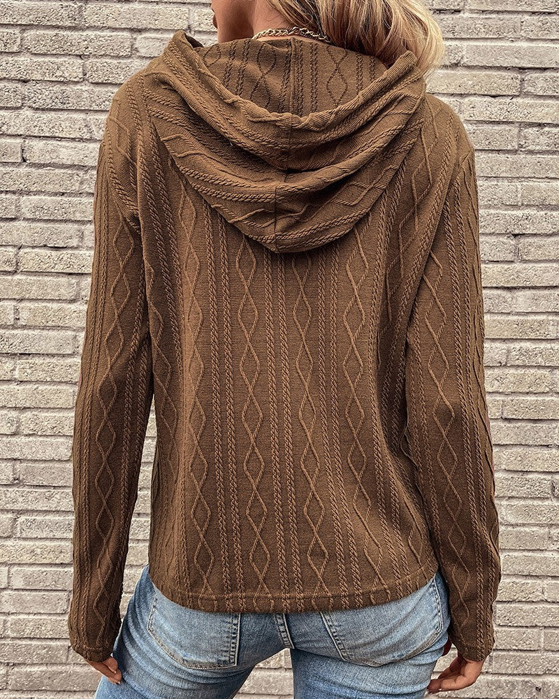 Valenzora Lace-up long-sleeved jacquard hoodie