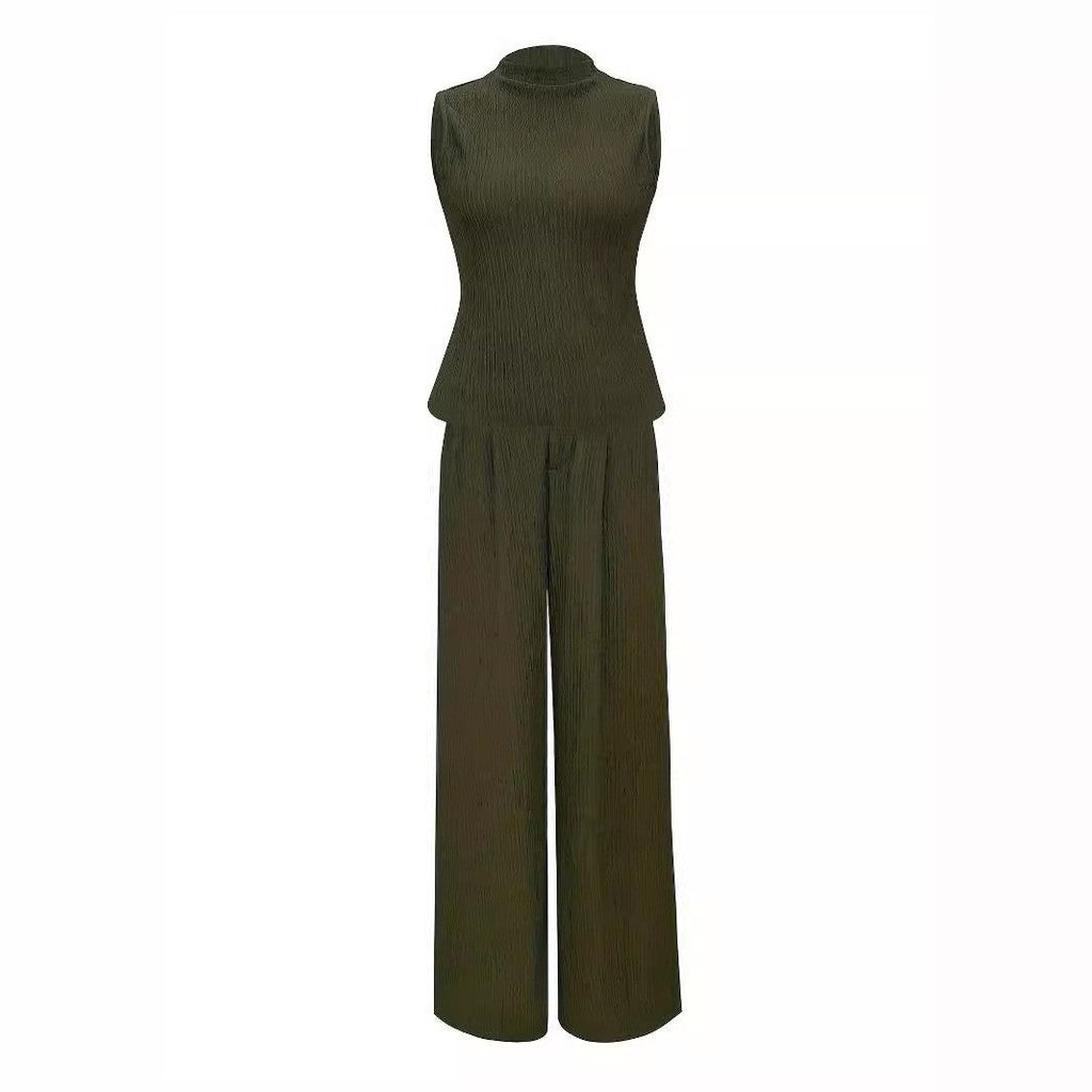 Women's elegant jumpsuit with ribbed texture and high collar, size