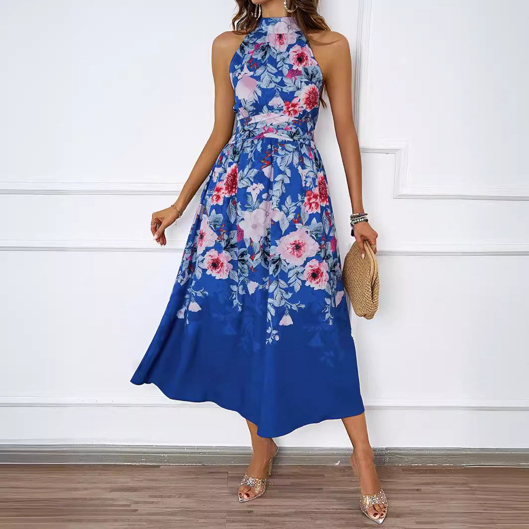 Women's midi dress with floral pattern and asymmetrical hem, size