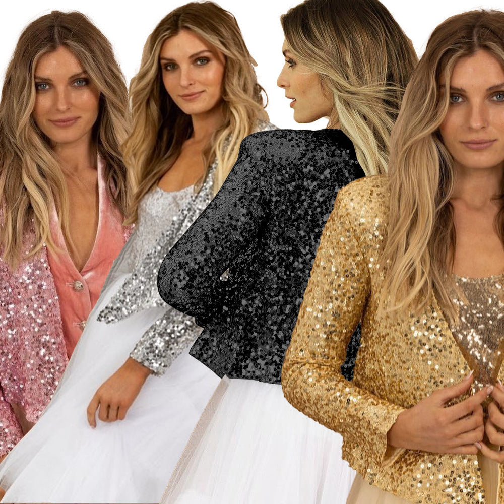 Glitzernder Damenblazer mit Paillettenbesatz und elegantem Schnitt, Größe [Größe fehlt]