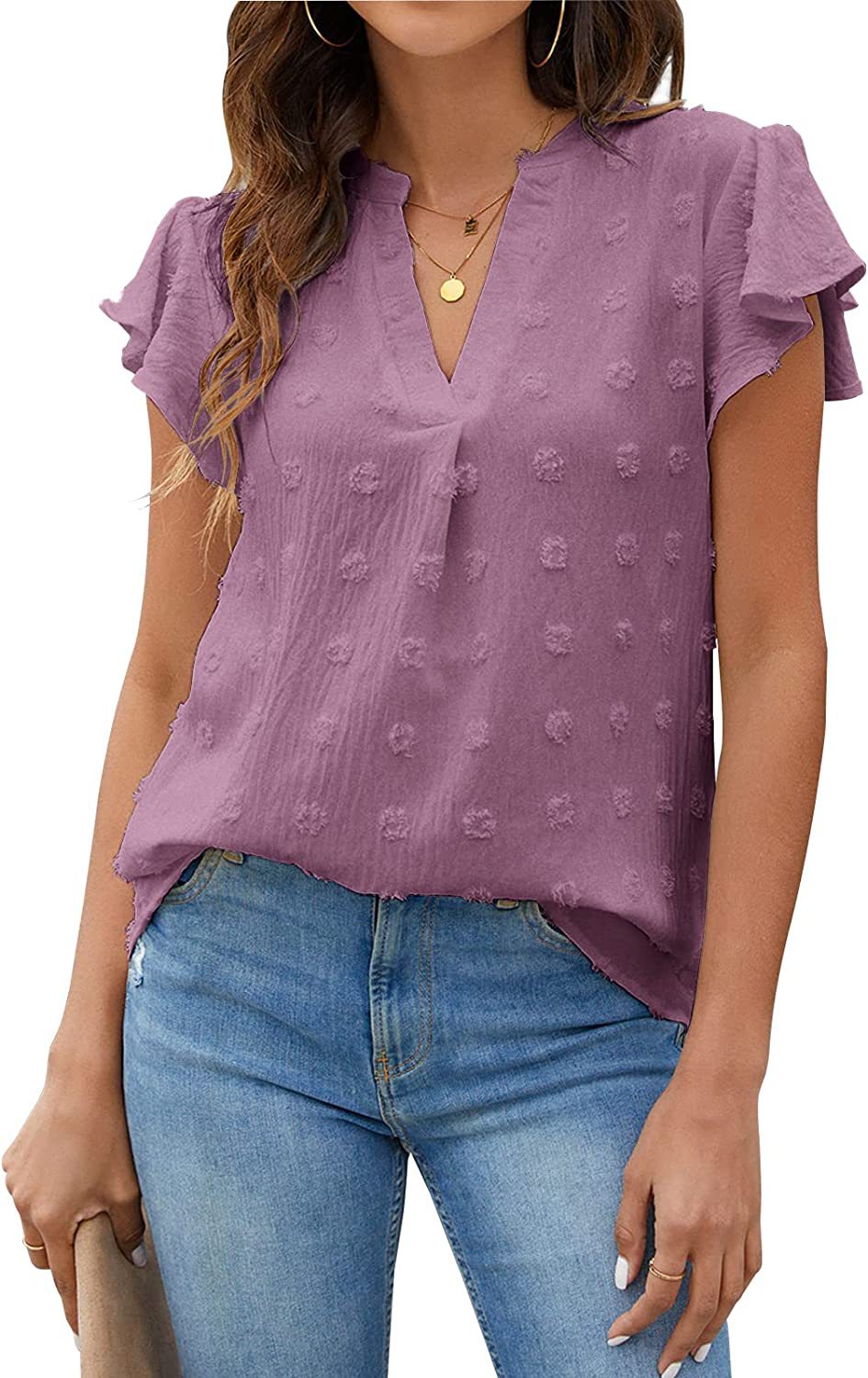 Women's blouse with decorative lace trim and button details, size