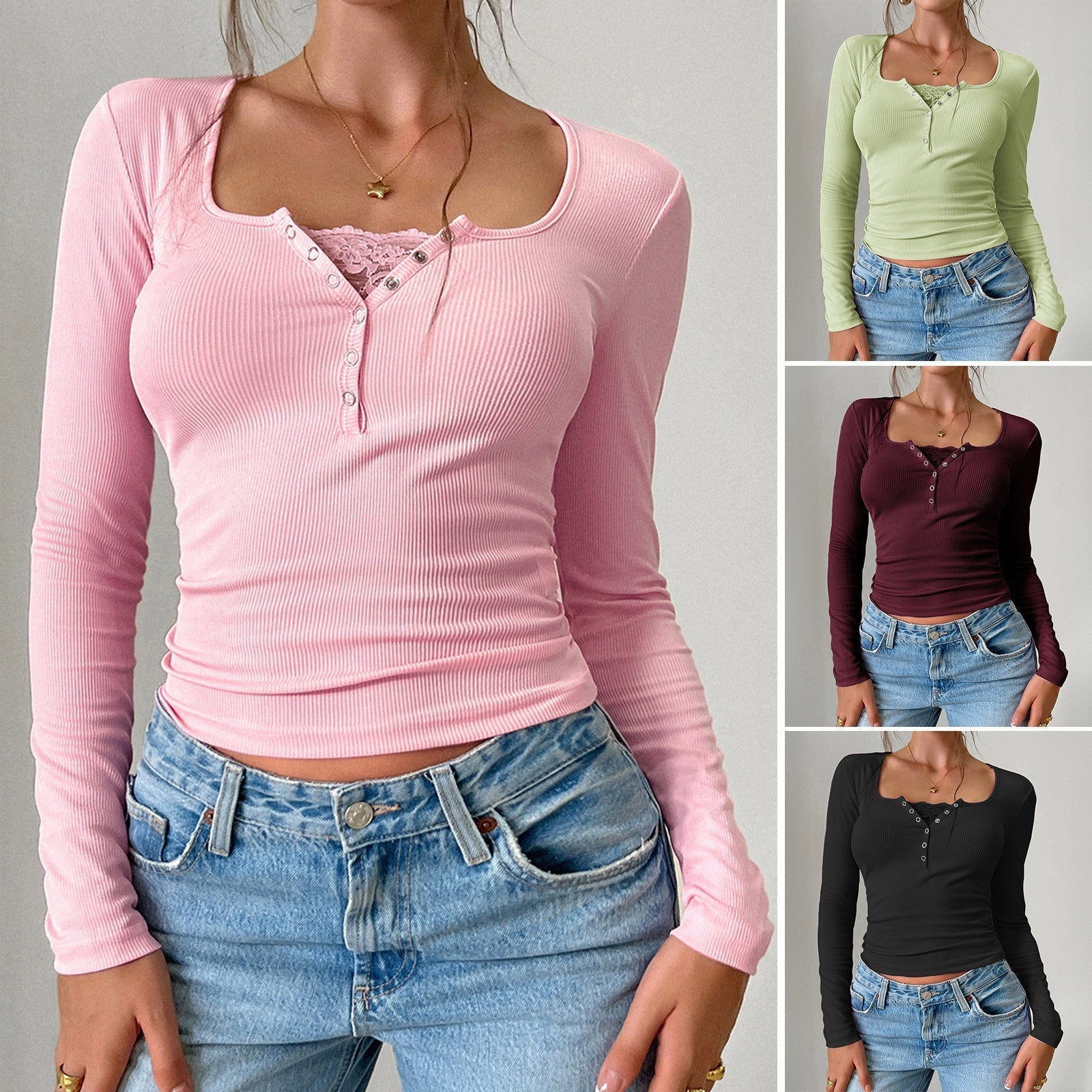 Women's long-sleeved shirt with button placket and ribbed texture, size