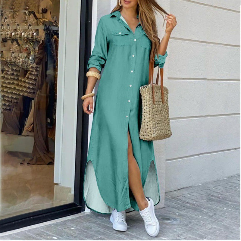 Ladies' shirt dress with elegant slit and practical pockets Drune