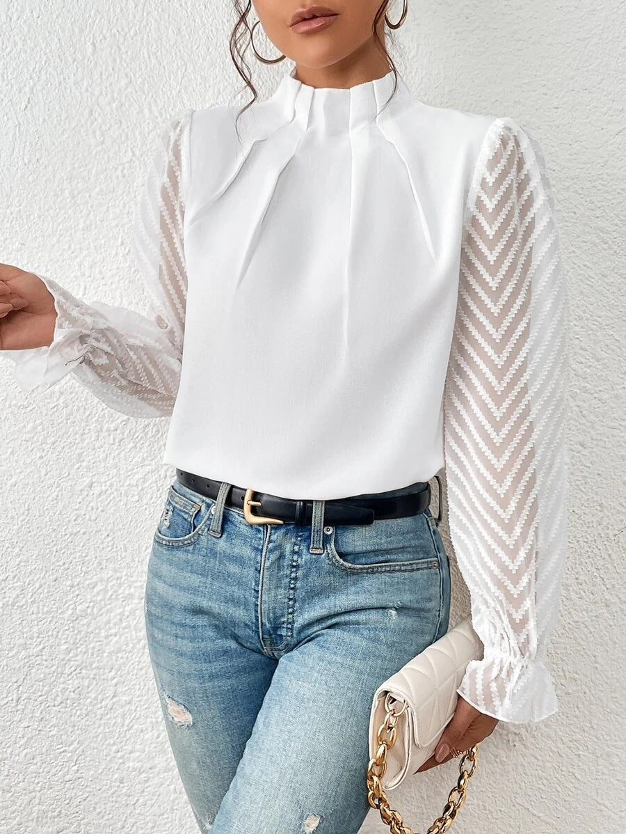 Women's blouse with modern transparent sleeves, size