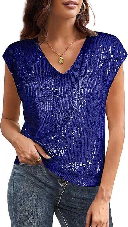 Glitzerndes Damen-Oberteil mit V-Ausschnitt und lockerem Schnitt, Größe [size missing]