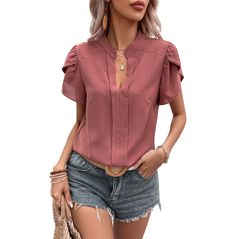 Women's blouse with elegant puff sleeves and V-neck, size [size missing]