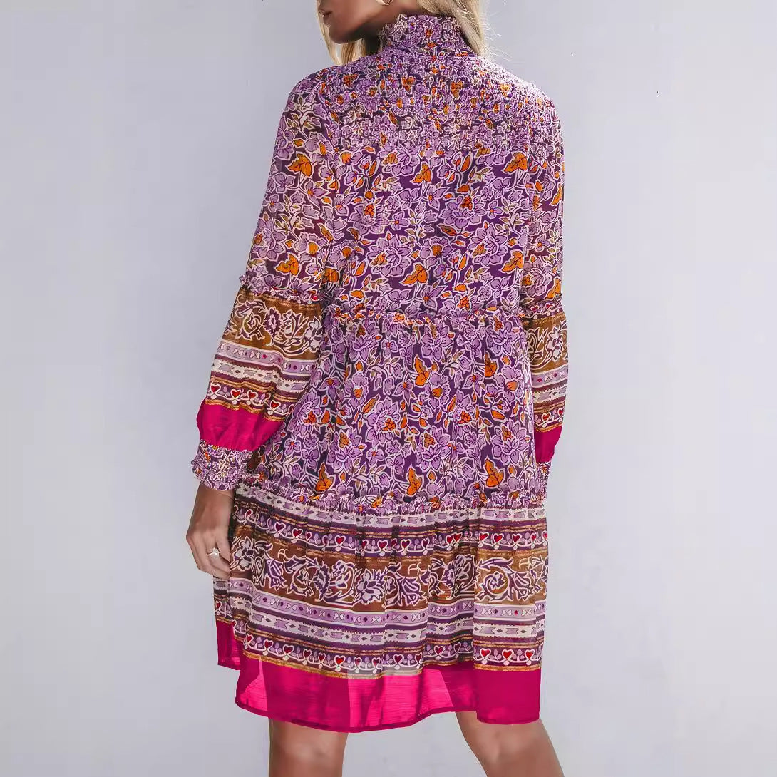 Women's boho-inspired midi dress with elasticated waistband and voluminous sleeves, size [size missing]