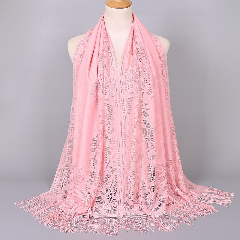 Women's long lace scarf with fringed edges, size