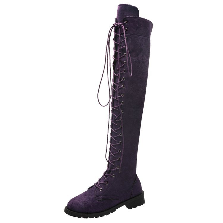 Women's over-the-knee boots with sophisticated lacing and robust sole, size Valenzora