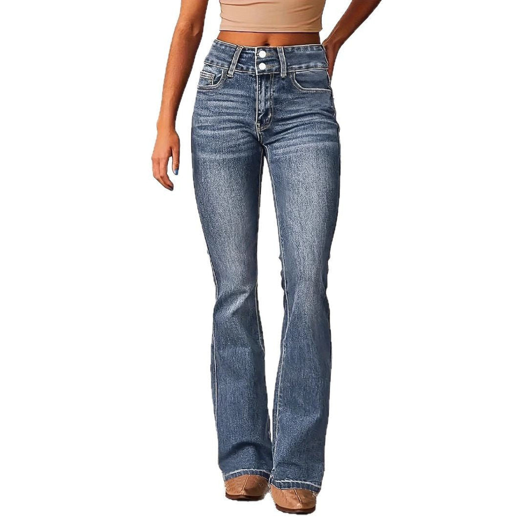Women's bootcut jeans with a high waist and fashionable details, size [size missing]
