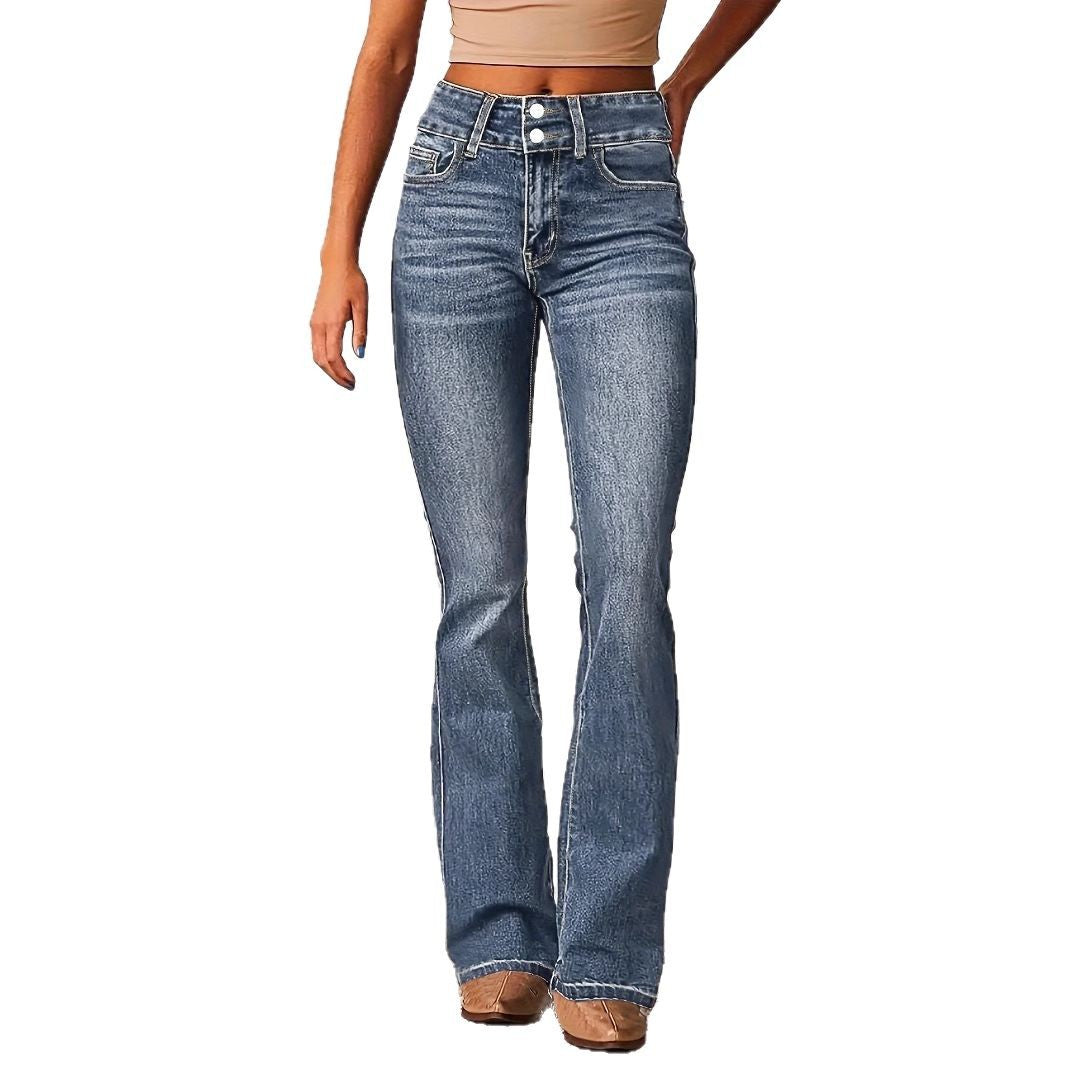 Women's bootcut jeans with a high waist and fashionable details, size [size missing]
