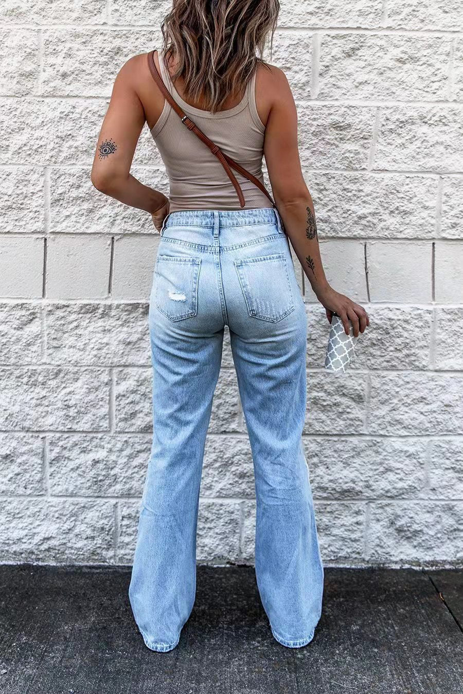 Valenzora | Women's High Waist Ripped Wide Leg Jeans