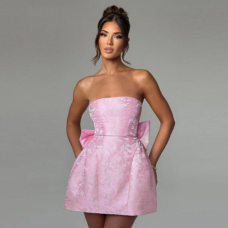 Valenzora | Mini Cocktail Dress Off-Shoulder Evening Dress with Bow Detail