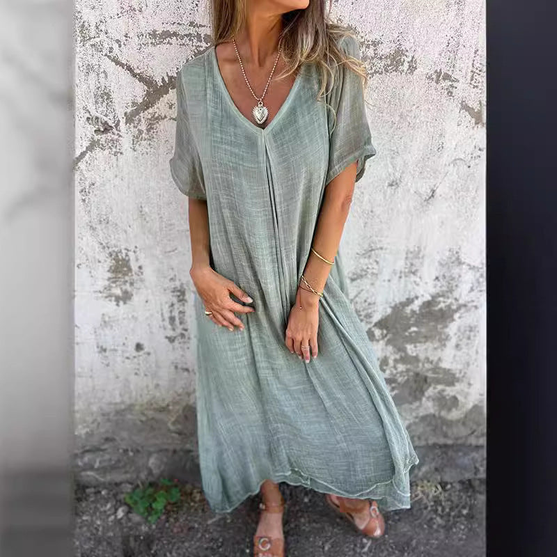 Damen Freizeit-Midikleid mit V-Ausschnitt und weiten Glockenärmeln, Größe