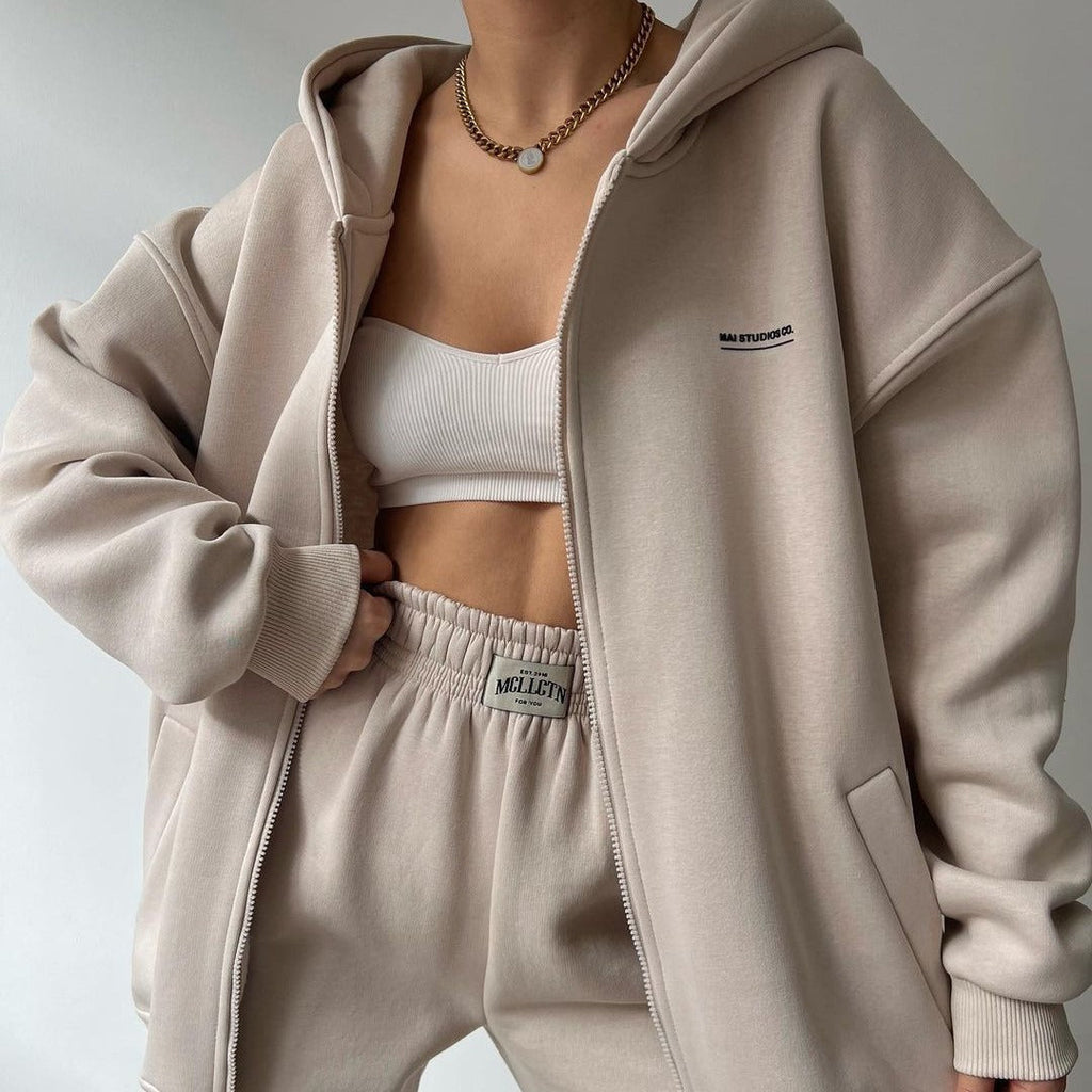 Damen Freizeit-Oversized-Kapuzenpullover mit durchgehendem Reißverschluss und praktischen Kängurutaschen, Größe S