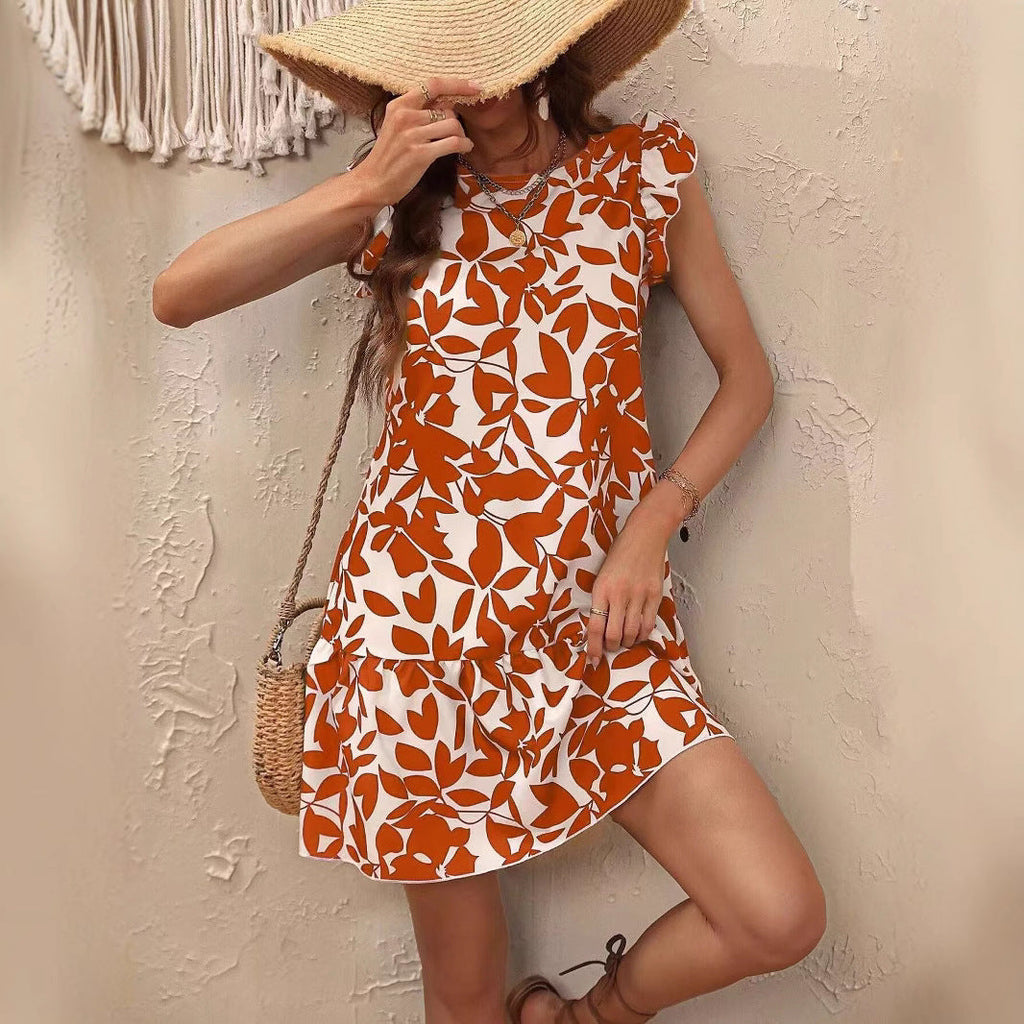 Damen-Sommerkleid mit Rüschen und Blumenmuster, Größe