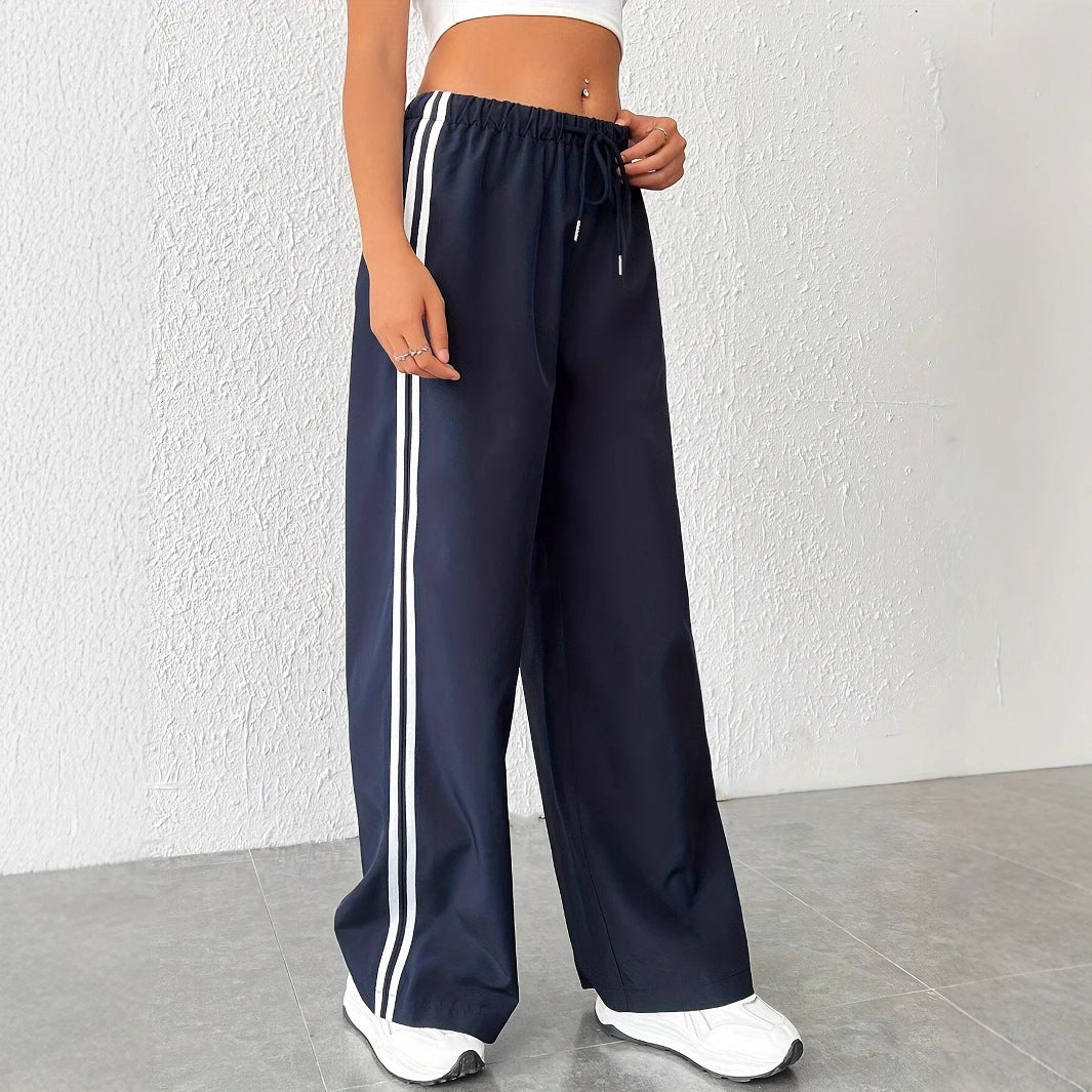 Women's high-waisted casual trousers with sporty stripes, size