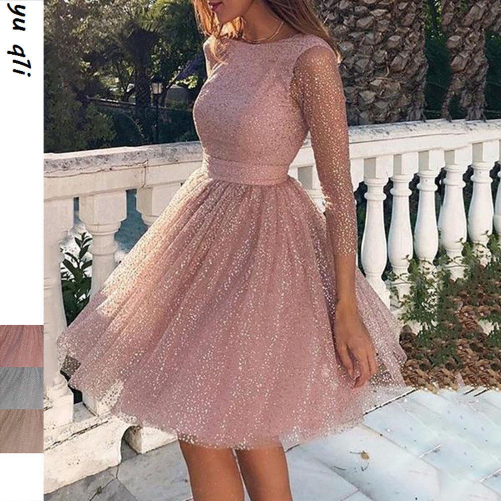 Valenzora | Sexy Elegant Print Mesh V-Neck Evening Dresses