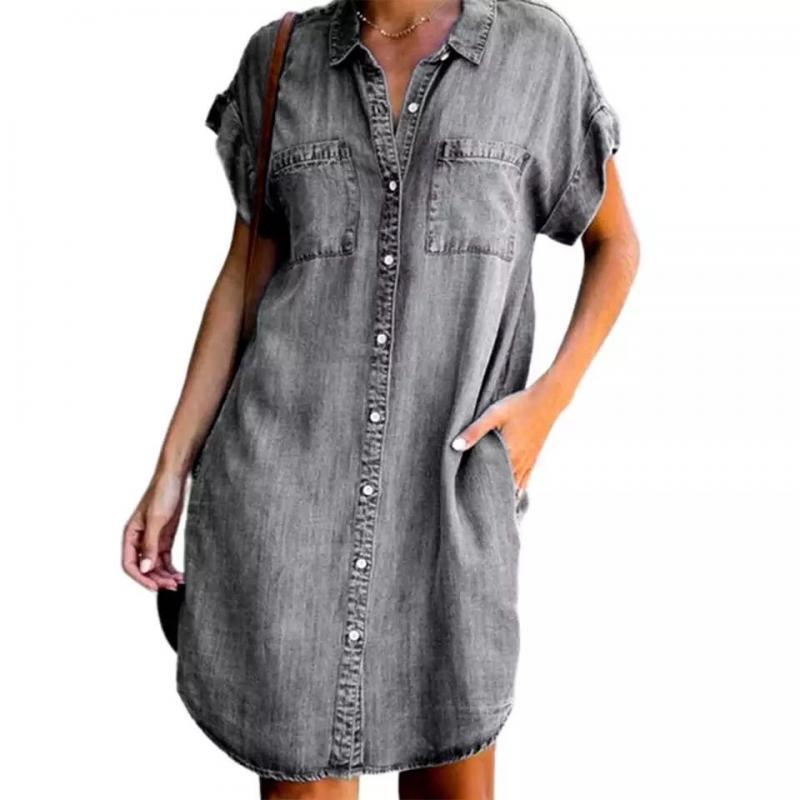 Damen Jeanshemdkleid mit zwei aufgesetzten Taschen und Knopfleiste Drune