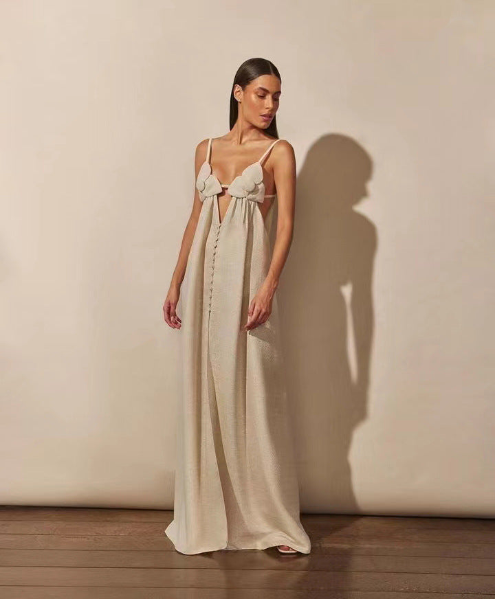 Valenzora | Maxi dress with V-neck and high floral slit
