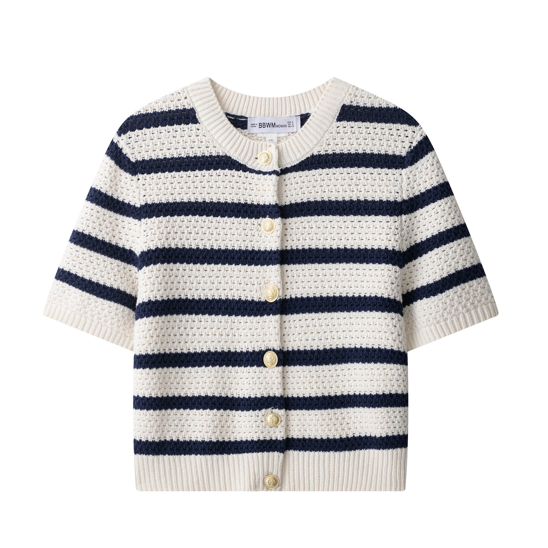 Damen-Kurzarm-Cardigan mit auffälligem Streifenmuster und zeitlosem Design, Größe S